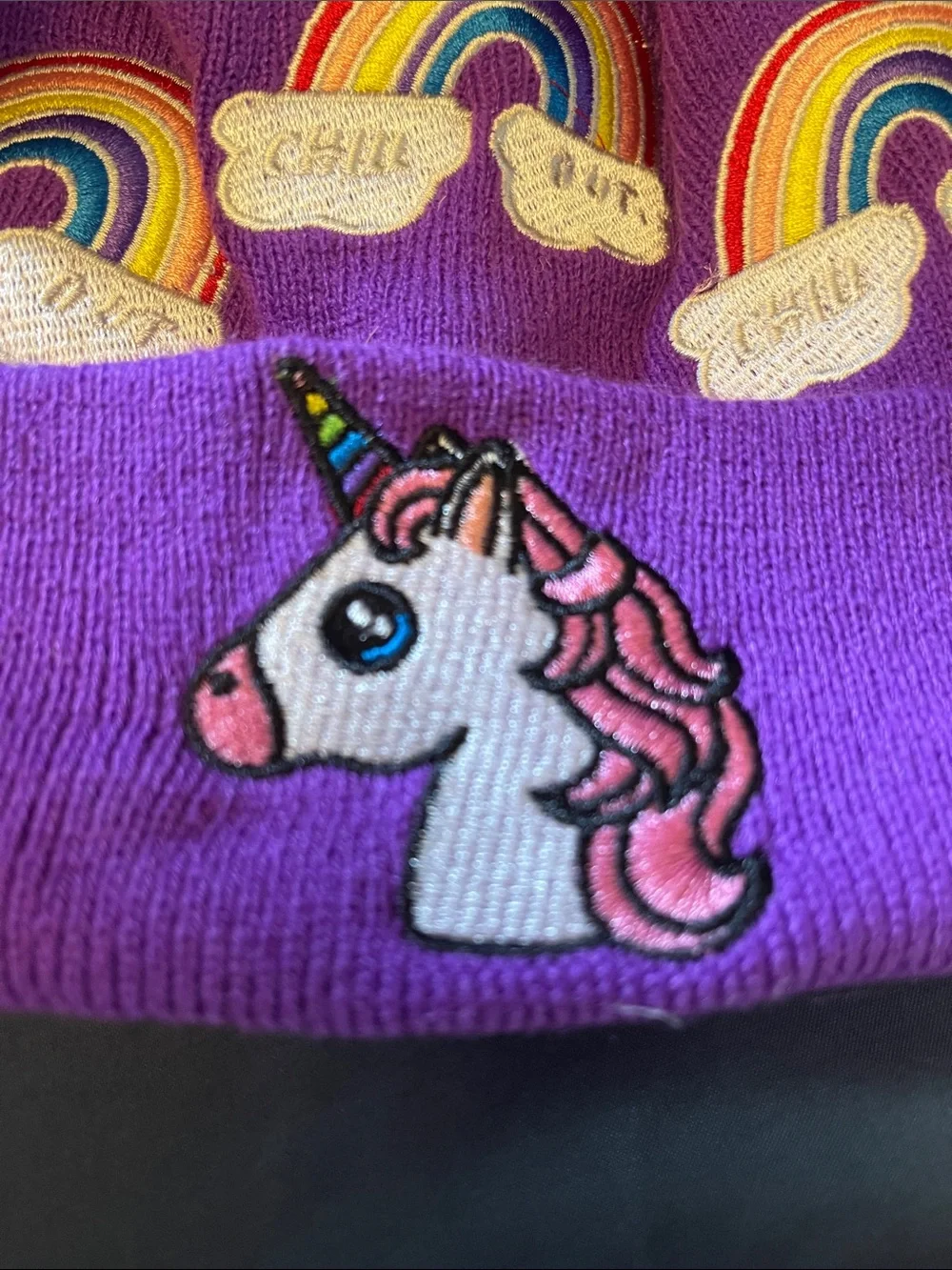 Turtle Fur Kids Purple Unicorn & Rainbow Pom Pom Stocking Cap
